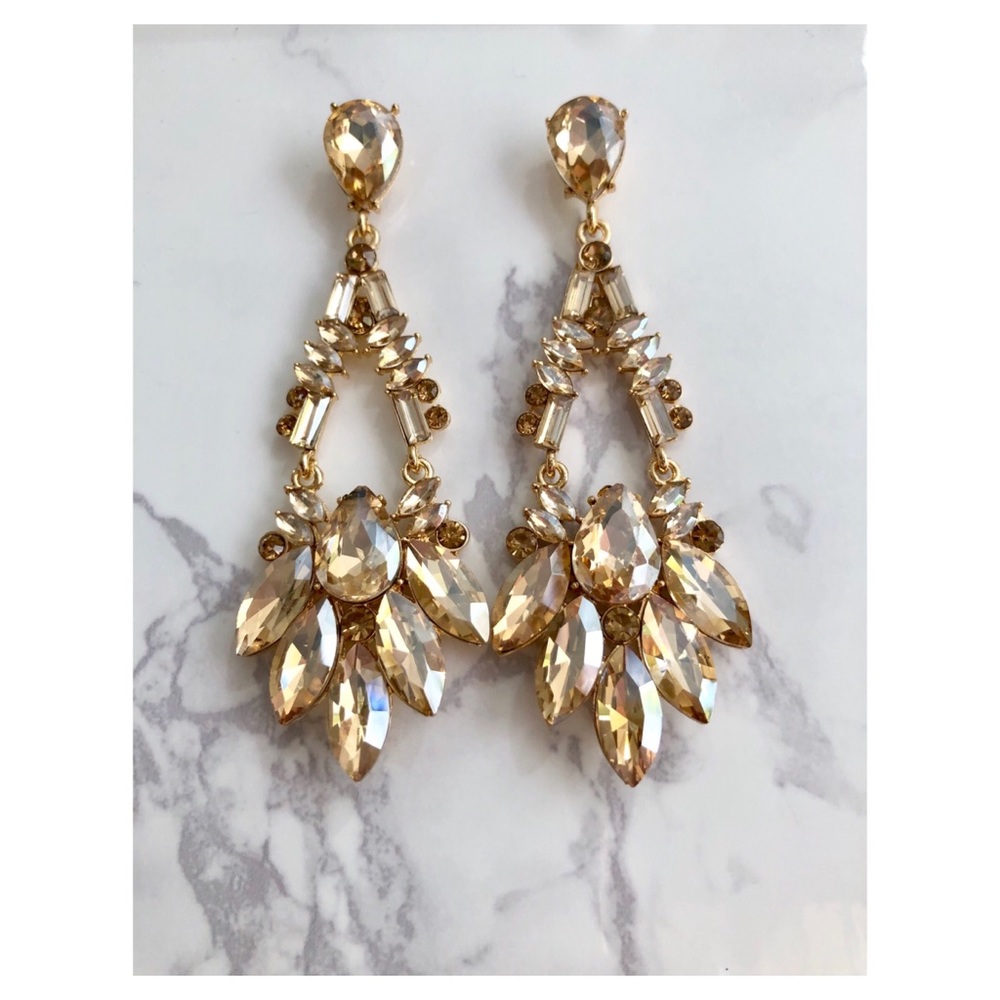 Formal Chandelier Earrings Champagne Gold - Picture 2 of 8